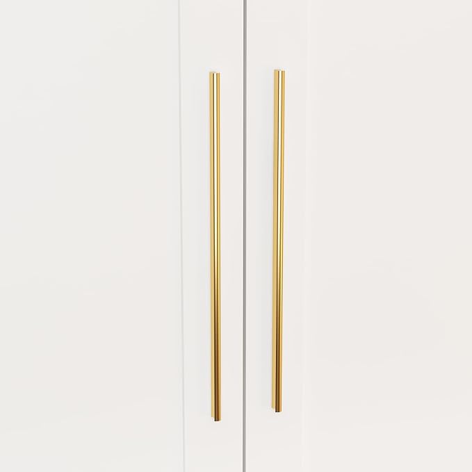 Wardrobe Closet with Mirror, 3 Door Wardrobe with Hanging Rod, 4 Drawers, Shelves, Modern Bedroom Armoire with Gold Handles, White Clothes Cabinet, 20.5”D x 47”W x 86.7”H