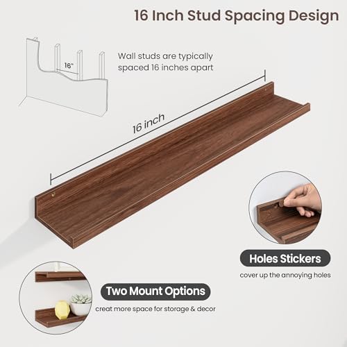 Picture Ledge Shelf, 36 Inch Walnut Floating Shelves Set of 3