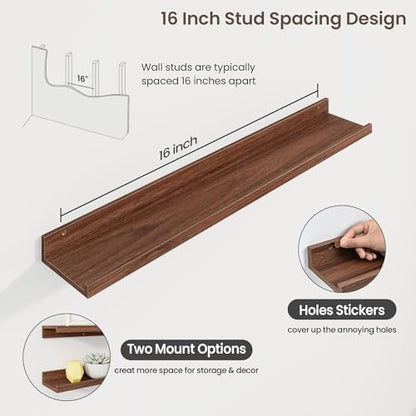 Picture Ledge Shelf, 36 Inch Walnut Floating Shelves Set of 3
