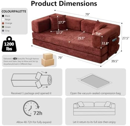 79" Boneless Couch for Living Room, Futon Sleeper Sofa Bed