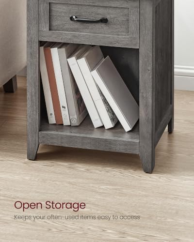 VASAGLE Farmhouse Nightstands with Charging Station, 1 Drawer, Set of 2