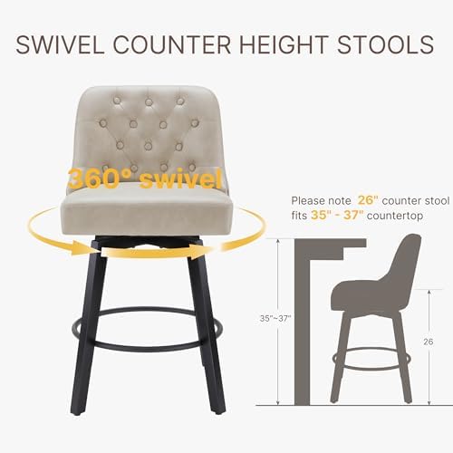 KISLOT Swivel Barstools, 26" Counter Height,4-Pack,Beige