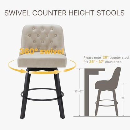 KISLOT Swivel Barstools, 26" Counter Height,4-Pack,Beige