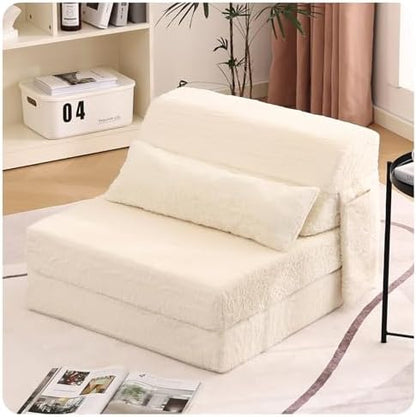 Tiita Convertible Folding Sofa Bed Single Size for Adults with Pillow, Plush Fabric Floor Mattress Couch Bed, Washable Cover & Side Pocket, Guest Room, Dorm, Apartment, Living Room, Beige