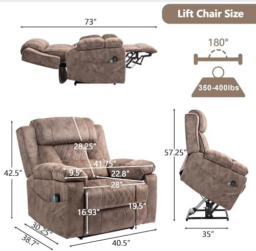 FUNECORP Big Man Power Lay Flat Lift Recliner Chair,Tan
