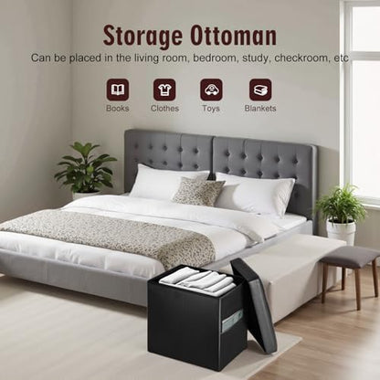 Storage Ottoman, Upgraded 17" High Folding Foot Stools Ottoman Dorm, Black