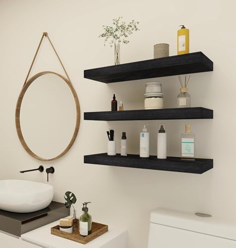 Vervida® Black Floating Wall Shelves Set of 3 Decor Storage Hidden