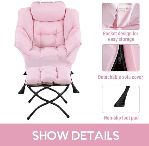 Lazy Chair with Ottoman, Comfy Accent Reading Chair