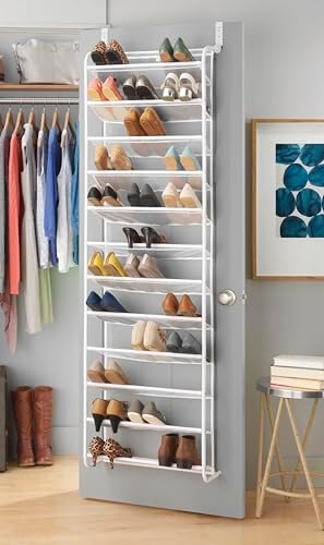 Whitmor 36 Pair Over The Door Shoe Organizer, 12 Tier Hanging Shoe Organizer, Heavy Duty Metal & Mesh Shoe Holder, Hanging Shoe Rack for Closet Organizer & Storage, 74" H x 21.7" W x 7.5" D, White1