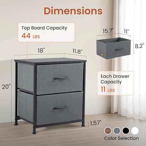 Hexago Nightstand Small Dresser with 2 Fabric Drawers Side Table, Nightstand Storage Chest, Bedroom End Table Kids Bedside Storage Furniture for Closet, Entryway, Dorm, Gray
