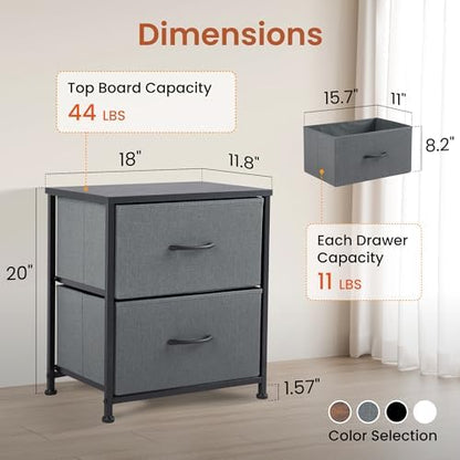 Hexago Nightstand Small Dresser with 2 Fabric Drawers Side Table, Nightstand Storage Chest, Bedroom End Table Kids Bedside Storage Furniture for Closet, Entryway, Dorm, Gray