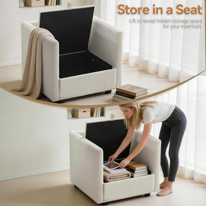 Modular Sectional Storage Sofa, 30" Cloud Deep Seat Accent Chair, Beige