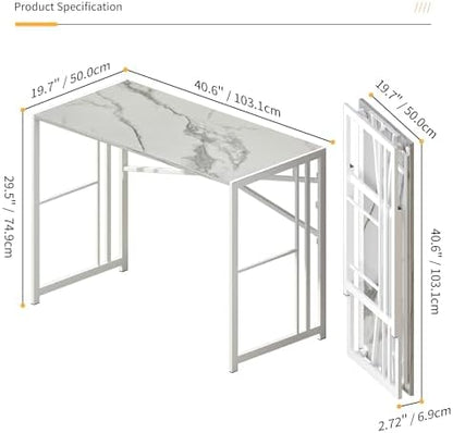 Lutown-Teen 40 inch Folding Computer Desk, White Marble