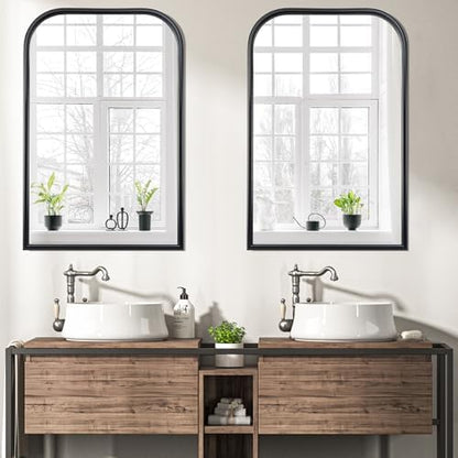 Arch Wall Mirror for Wall Mounted, Tempered Glass, Wood Grain Finish Frame Wall Mirror Decorative for Bedroom Living Room Vanity Mirror (Black, 36" L x 24" W)