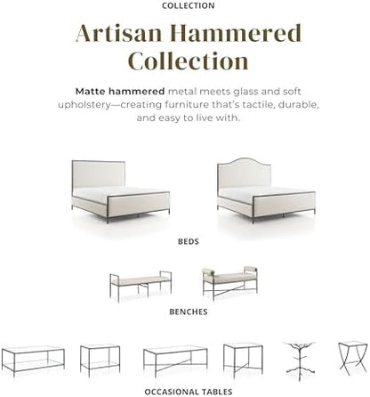 24/7 Shop at Home Lalia Modern 47-inch Metal Coffee Table with Tempered Glass Top and Shelf, Hammered Steel Frame for Living Room, Matte Gold
