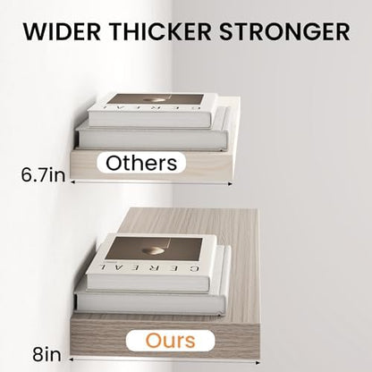 20" Floating Shelves for Wall, Set of 3, 8" Deep, 1.5" Thick, Gray