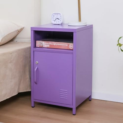 ALBAD Metal Nightstand with Lockable Cabinet