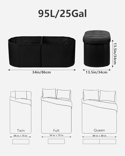 AmasSmile Oval Ottoman Storage Bench,34" Linen Folding Rest Chest,Black