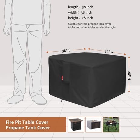 SheeChung Fire Pit Cover Square 38"L x 38"W x 28"H,Heavy Duty 600D Fire Table Cover for Patio Gas Propane Fireplace,Waterproof Outdoor Firepit Table Covers
