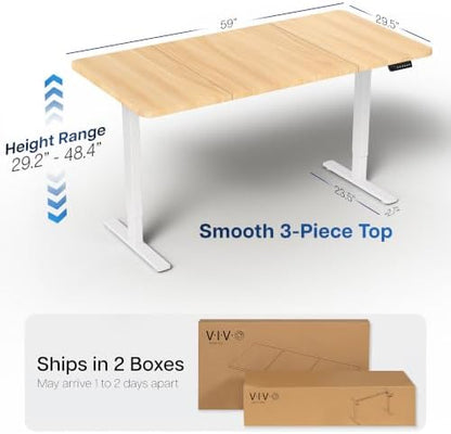 VIVO Electric Standing Desk, Smooth 3-Piece 60" x 30" Light Wood Top