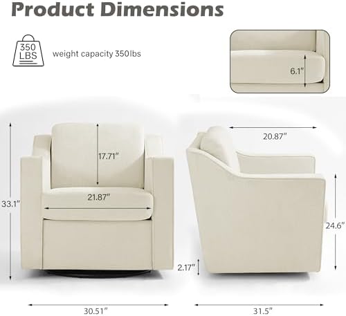 Swivel Accent Chairs Set of 2, Chenille Armchair with Lumbar, Beige