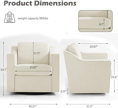 Swivel Accent Chairs Set of 2, Chenille Armchair with Lumbar, Beige