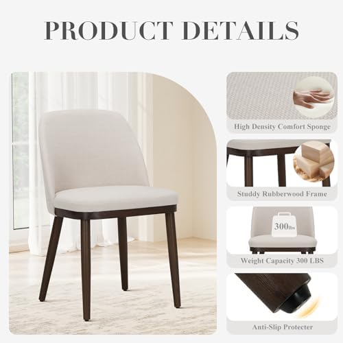 COLAMY Upholstered Dining Chairs Set of 6, Modern Dining Room Chairs, Fabric Kitchen Chairs with Wood Legs, Beige