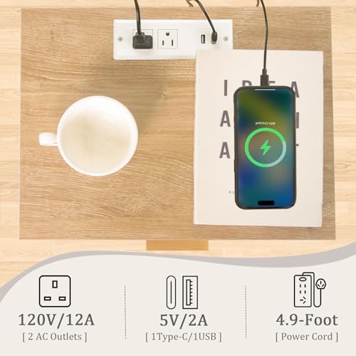 Wood Nightstand with Charging Station, Fluted Bedside Table