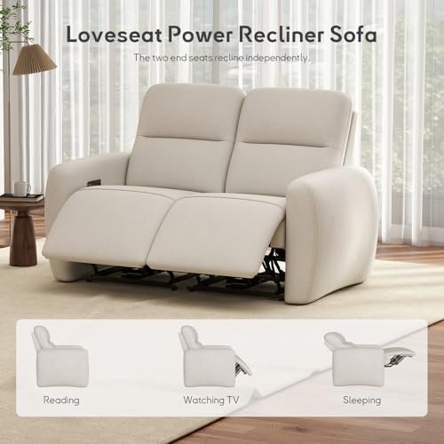 Bonzy Home Power Recliner Loveseat Sofa, Overstuffed Reclining Couch with USB and Type-c Charge Ports, Recliner Love Seat Couches for Living Room, Home Theater, RV (Beige, Fabric)