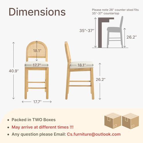 Upholstered Rattan Bar Stools, 26'' Counter Height, Set of 4, Natural