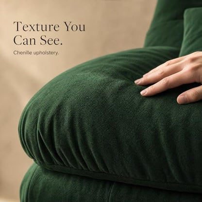 173.2" Chenille Cloud Couch, L Shaped Sofa Couch Ottoman, Green