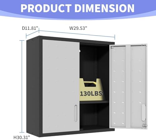 Wall-Mounted Metal Garage Storage Cabinet, Lockable Floating Tool Cabinet