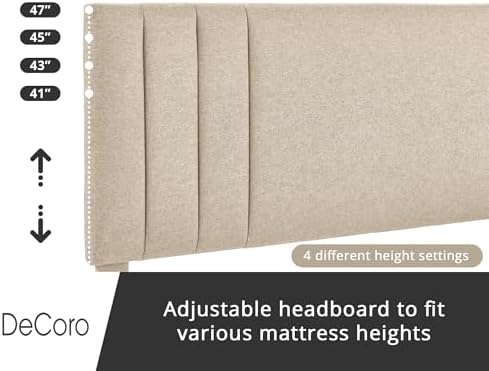 DeCoro Chicago Channel Tufted Upholstered Platform Bed Frame, Linen, Queen