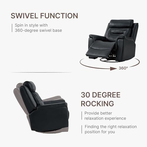 KISLOT 360° Swivel Faux Leather Recliner Chair, Manual Rocker, Black