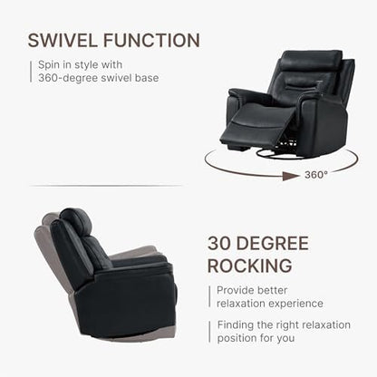 KISLOT 360° Swivel Faux Leather Recliner Chair, Manual Rocker, Black