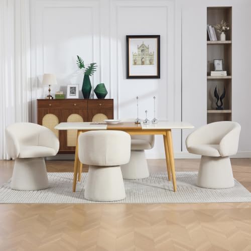 Swivel Barrel Dining Chairs Set of 4 with Back and Arm, Beige