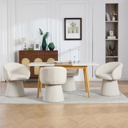 Swivel Barrel Dining Chairs Set of 4 with Back and Arm, Beige