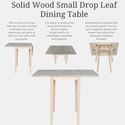 IC International Concepts Solid Wood Small Drop Leaf Table, Unfinished