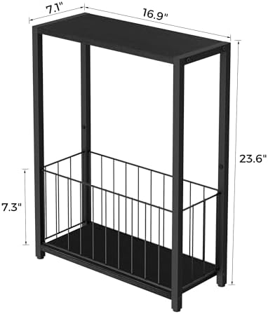 Homleke Narrow Side Table with Magazine Holder, Skinny End Table