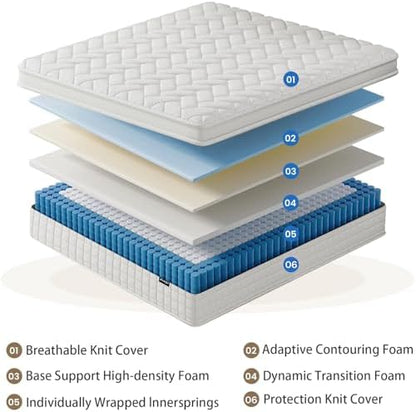EVLWZL Queen Mattress, 12 Inch Queen Size Mattresses in a Box with Memory Foam Hybrid, Individual Pocket Spring for Provide Support and Improve Sleep,Medium Firm(White)