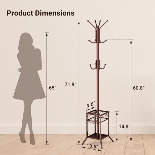 Coat Rack Freestanding, Metal Coat Rack with Umbrella Holder