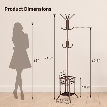 Coat Rack Freestanding, Metal Coat Rack with Umbrella Holder