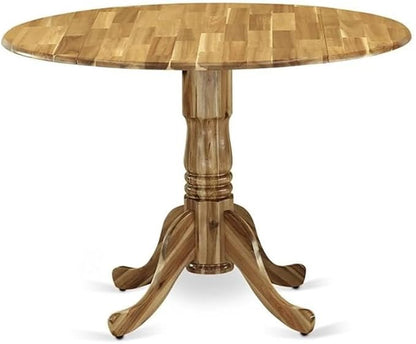 East West Furniture DLT-ANA-TP Dublin Modern Dining Table - a Round Kitchen Table Top with Dropleaf & Pedestal Base, 42x42 Inch, Natural