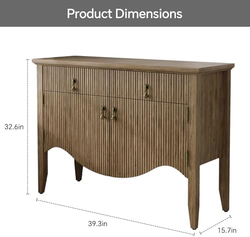 40" Fluted Buffet Storage Cabinet, Sideboard Credenza,Light Oak