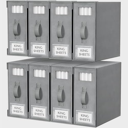 Bed Sheet Organizers and Storage, 8 Pack Foldable Linen Closet Organizer Box – Bedding Holder for Sheet Set (King/Queen Sizes), Duvet Covers, Blankets (Grey)