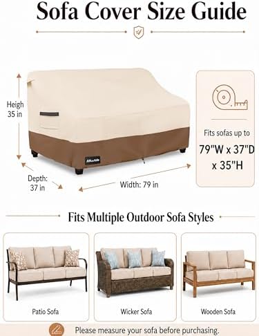 3-Seater Patio Sofa Cover,79W x 37D x 35H Inches Outdoor Couch Cover,100% Waterproof Heavy Duty Patio Sofa Covers,Patio Furniture Covers,Beige&brown