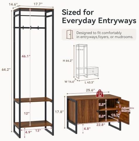 43.4’’W Hall Tree with Storage,Mudroom Bench with Storage and Hooks