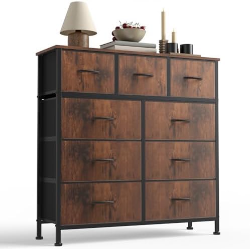 Sweetcrispy 9 Drawer Fabric Dresser Storage Tower Drawer Organizer, Brown