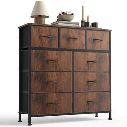 Sweetcrispy 9 Drawer Fabric Dresser Storage Tower Drawer Organizer, Brown
