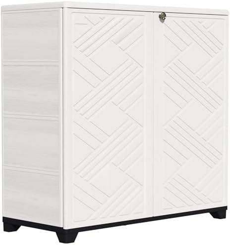 ZZM Indoor/Outdoor Storage Cabinet Waterproof, 34"x15"x34" Plastic Outdoor Storage Box for Garden Balcony Bathroom, All Weather Outdoor Storage Clearance, DIY Usage, with 1 Shelf (White)
